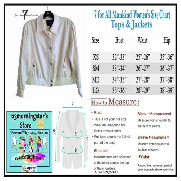 7 for ALL MANKIND NEW Romantic Eyelet Sleeves Zip Flap Pocket Bomber Jacket S - Picture 12 of 12